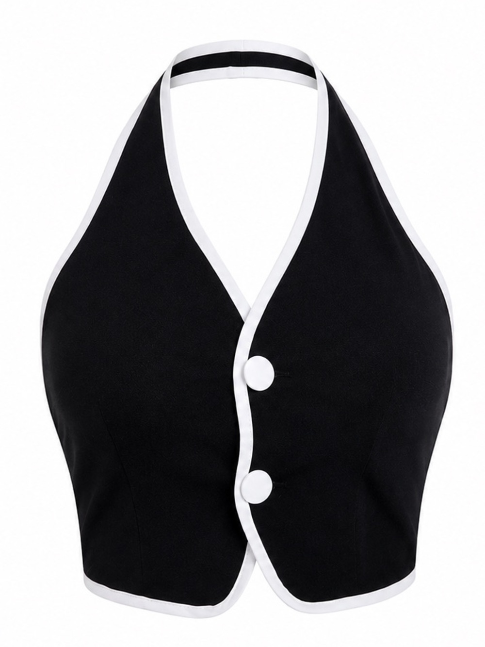 Black and White Halter Crop Top with Contrast Trim